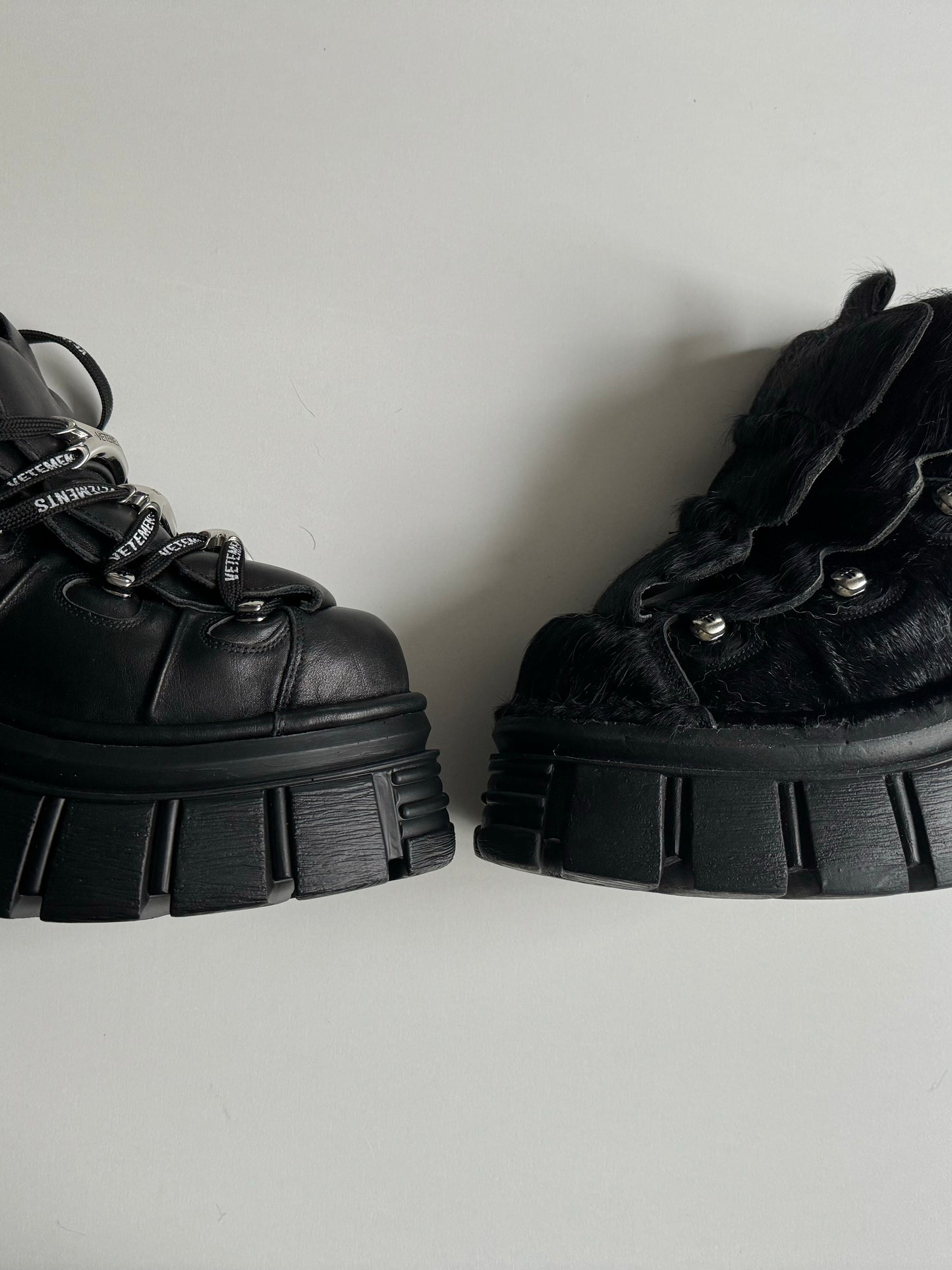 Self-made Y2K Collab vetements Punk Metal Chunky Platform Shoes - Pony Hair Vers