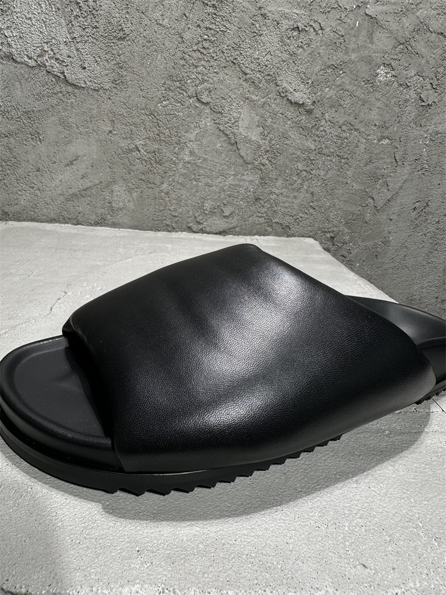 Self-made Rick Owens Sheepskin Loafer Slipper Dark Vibe Bread Shoes Flip-Flop