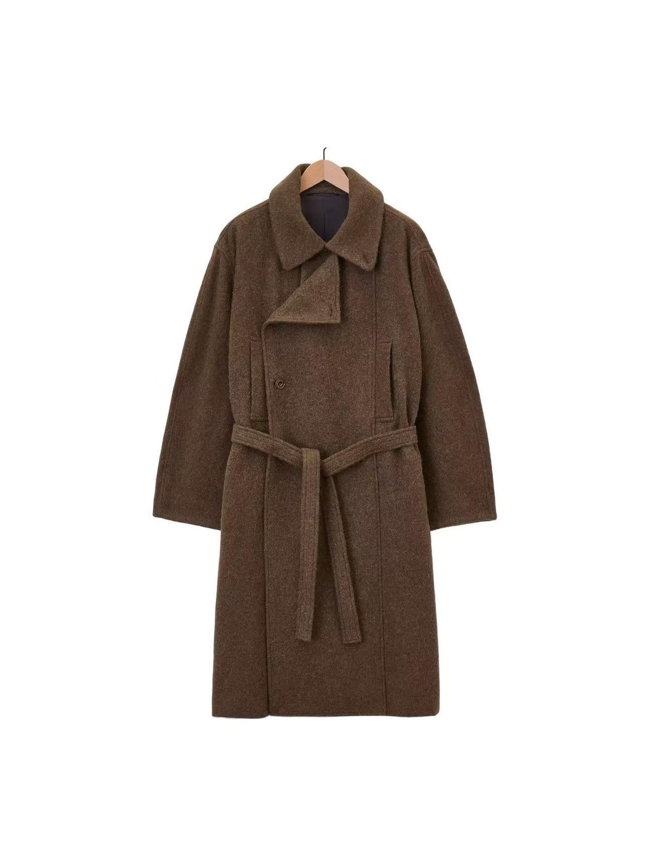 Self-made Lemaire*vibe Alpaca Wool Blend Brown Stand Collar Robe Trench Coat