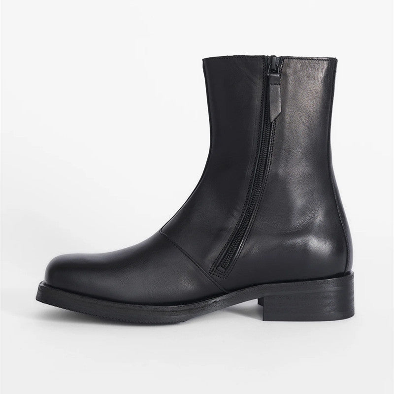 Our Legacy Black Leather Mid-Calf Chelsea Boots High-End Unisex Short Boots