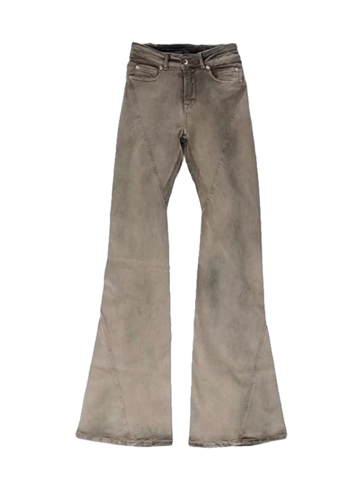 Self-made Rick Owen Earth Tone Flared Stacked Jeans – Slim Washed Wide-Leg Opium