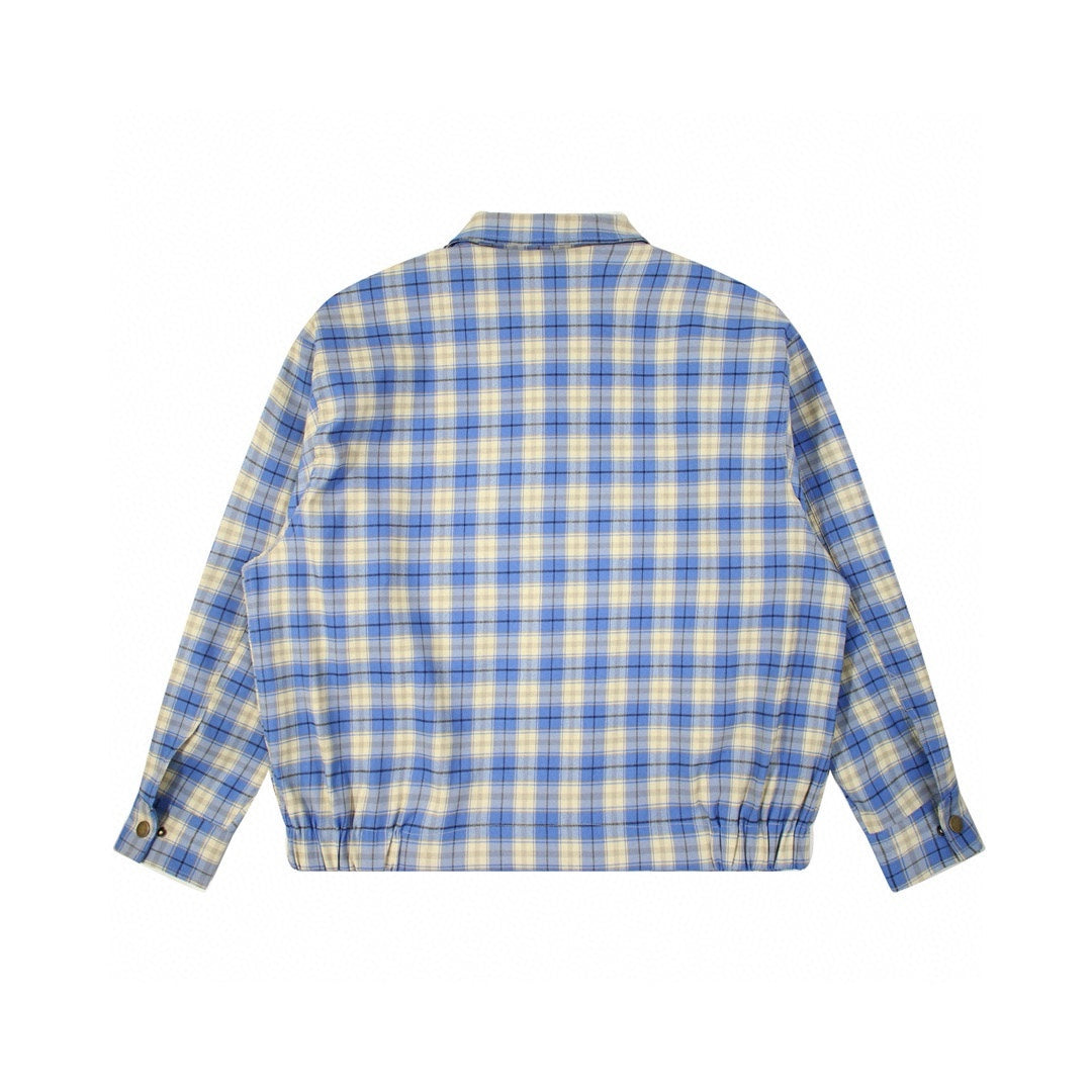 Stussy 24SS Blue Plaid Collared Coach Jacket – Retro Coats Casual Outerwear