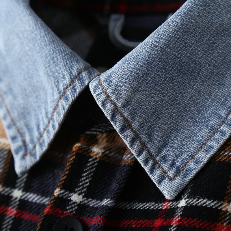 Fear of God 5th Season Wool Yellow Plaid Shirt Jacket Denim Collar Cashmere Lining