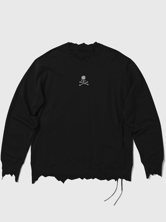 MASTERMIND MMJ Skull Glitter 3D Print Cut-Off Distressed Crewneck Sweatshirt