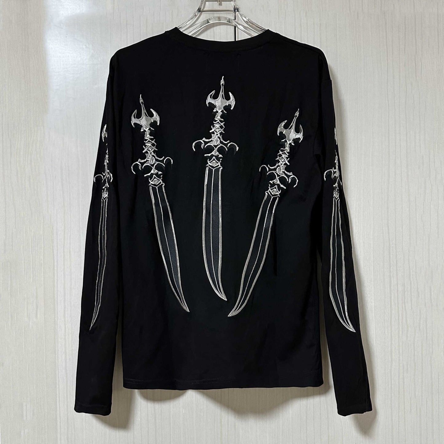 Thug Club Multi-Needle Embroidery Sword Graphic Long Sleeve Tee Casual Shirt