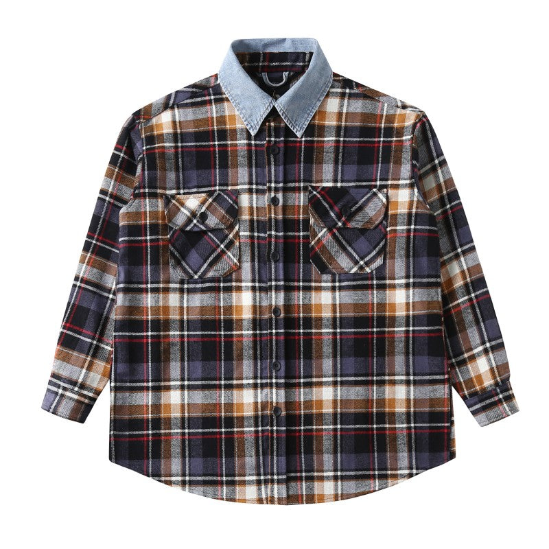 Fear of God 5th Season Wool Yellow Plaid Shirt Jacket Denim Collar Cashmere Lining