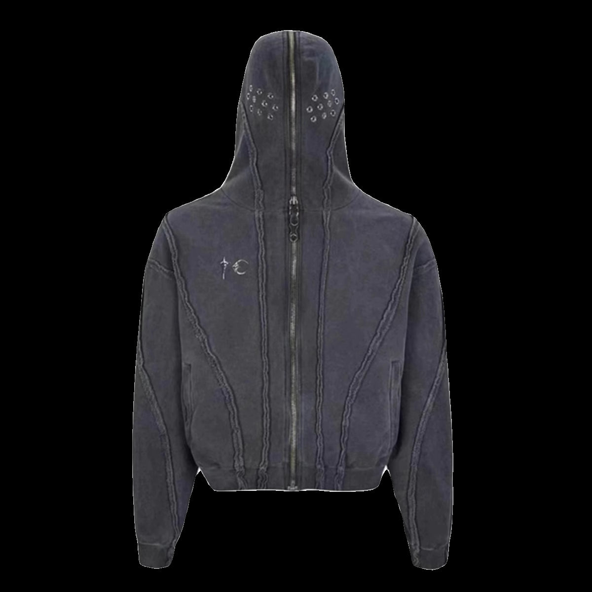 Self-made THUG CLUB Washed Wax-Dye Shark Mask Zip-Up Hoodie Outerwear Jackets