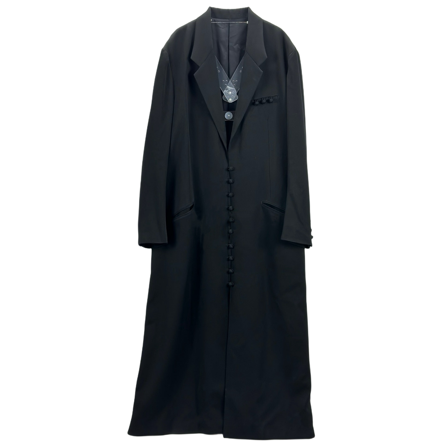 Donclick Yohji AW18 Monastic Collection Tuxedo-Wrap Fabric Buttons Wool Overcoat