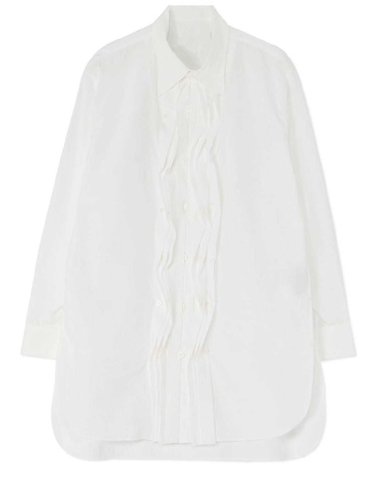 Yohji-Yamamoto Dark Pleated Torn Cotton Silk Blend Shirt Monochrome Palace Style