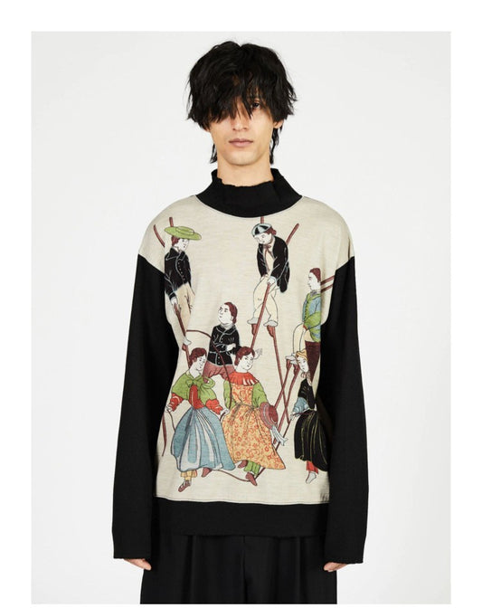 Yohji Yamamoto Rokumeikan Pima Cotton Sweatshirt Long-Sleeve T-Shirt Dual-Tone