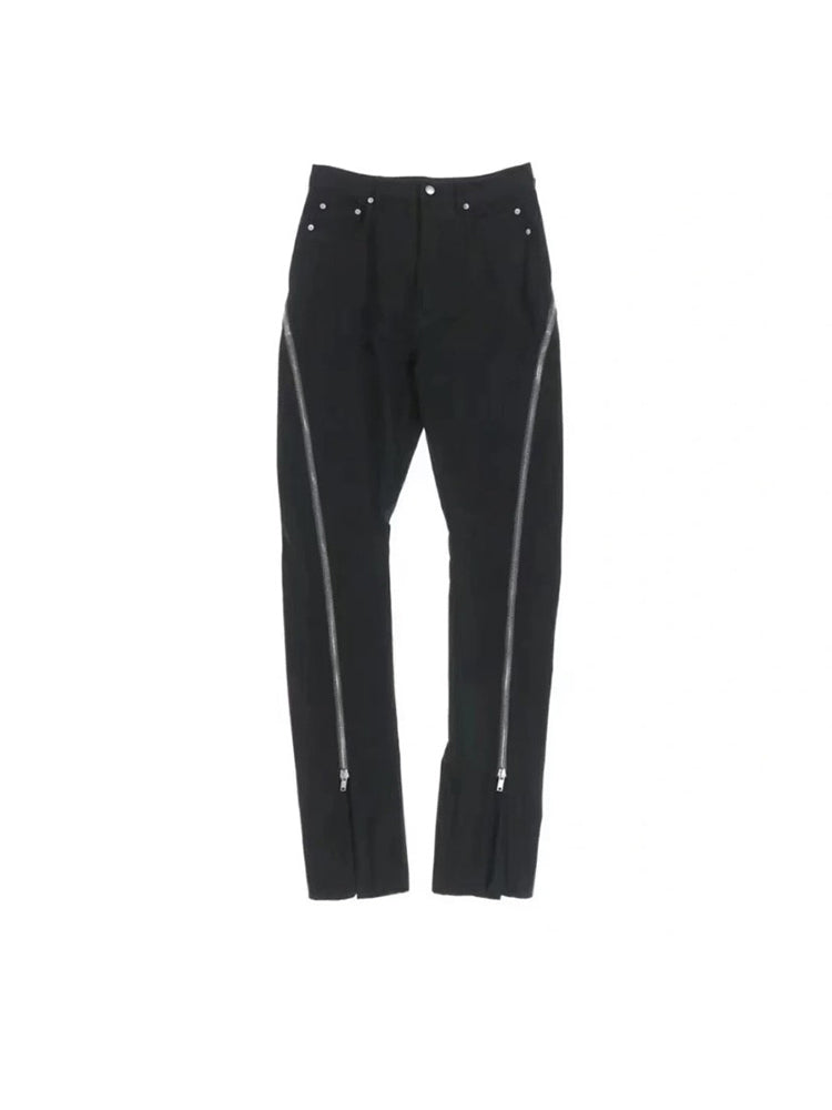 Self-made Rick Owen ACBT Dark Multi-Zip Wide-Leg Stacked Slimming Flared Denim Trousers