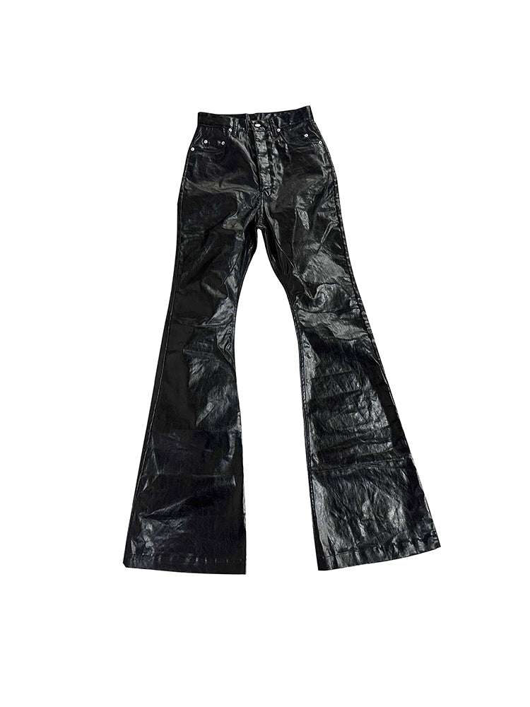 Rickowen Acbt Coated Glossy Black Patent Jeans - Wide-Leg Flared Trousers