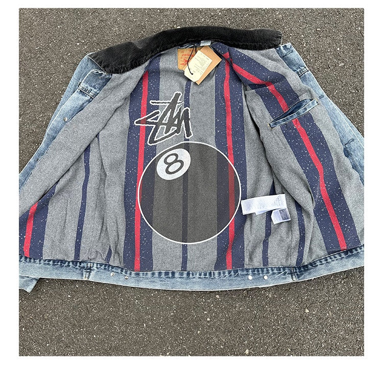 Self-made Stussy Embossed 8 ball Ｘ Levis Jacket Washed Denim Outerwear