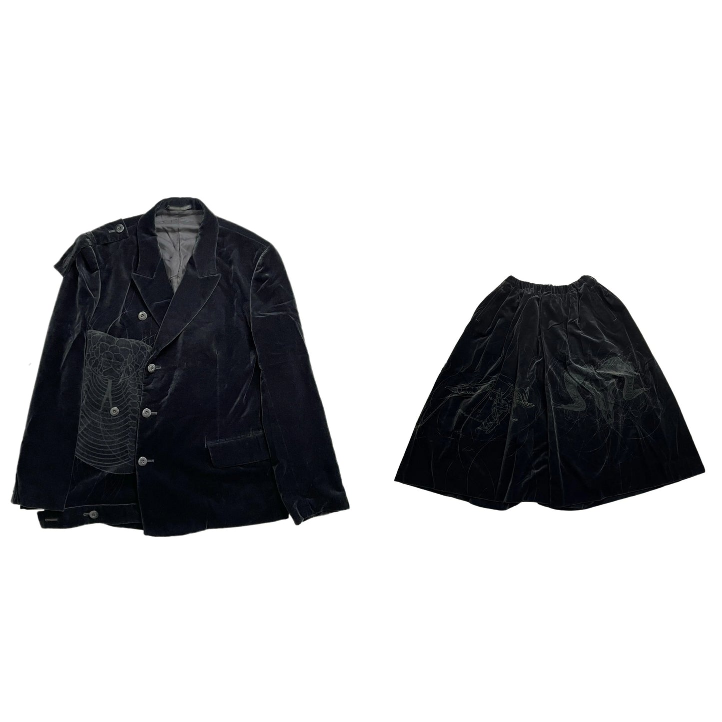 Self-made Yohji Yamamoto Velvet Family Crest Serpent Emblem Jacket - Skirt Suit