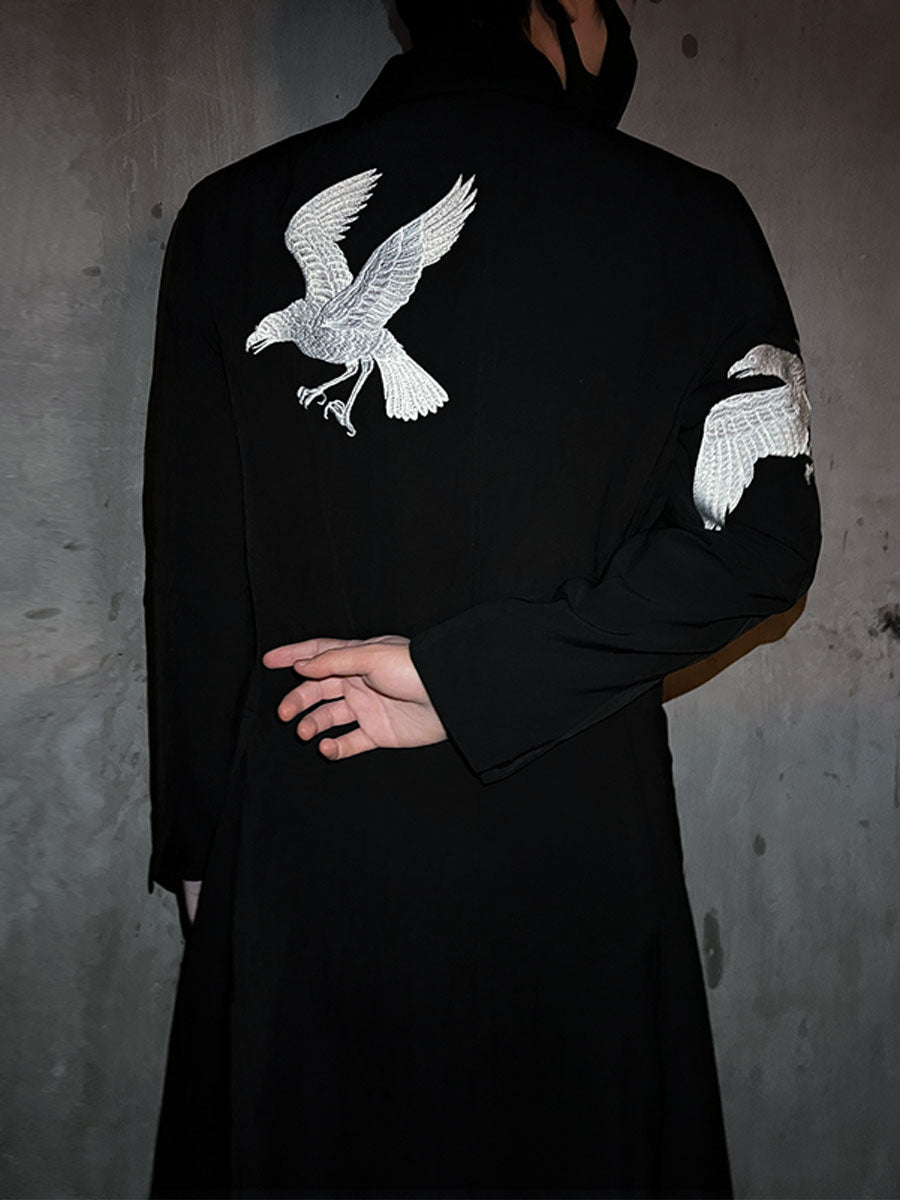 Self-made Yohji Yamamoto Dark 21AW Long Blazer Coat Dual Crow Embroidery on Back