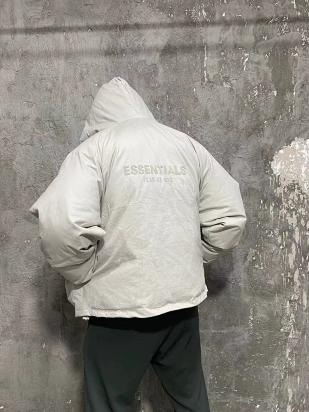 Self-made FOG Essentials Down Jacket Fear of God Zip-Up Hooded Puffer Coat