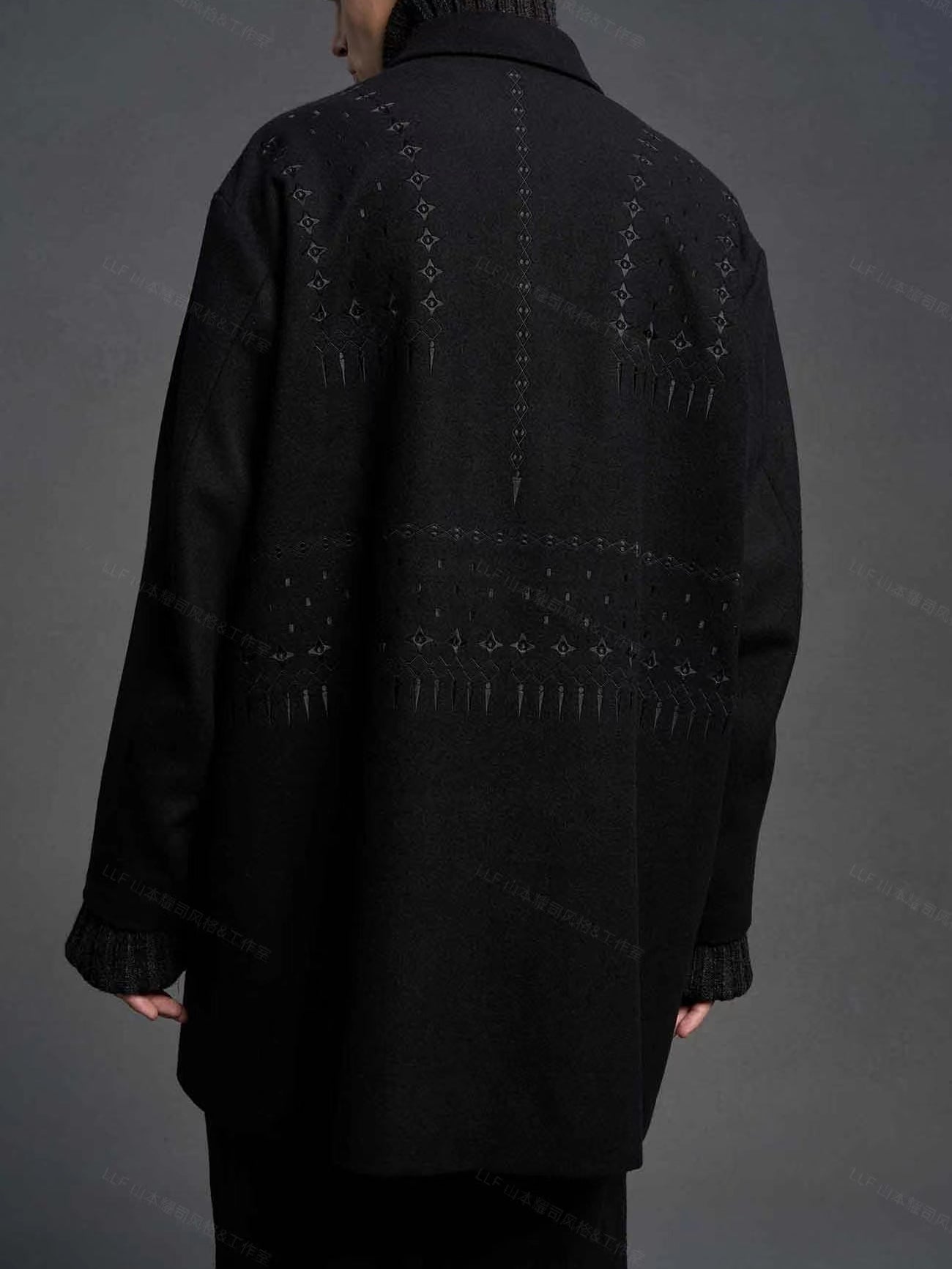 Self-made Yohji Yamamoto 23FW Dark Wool Coat – Heavy Embroidery Collection