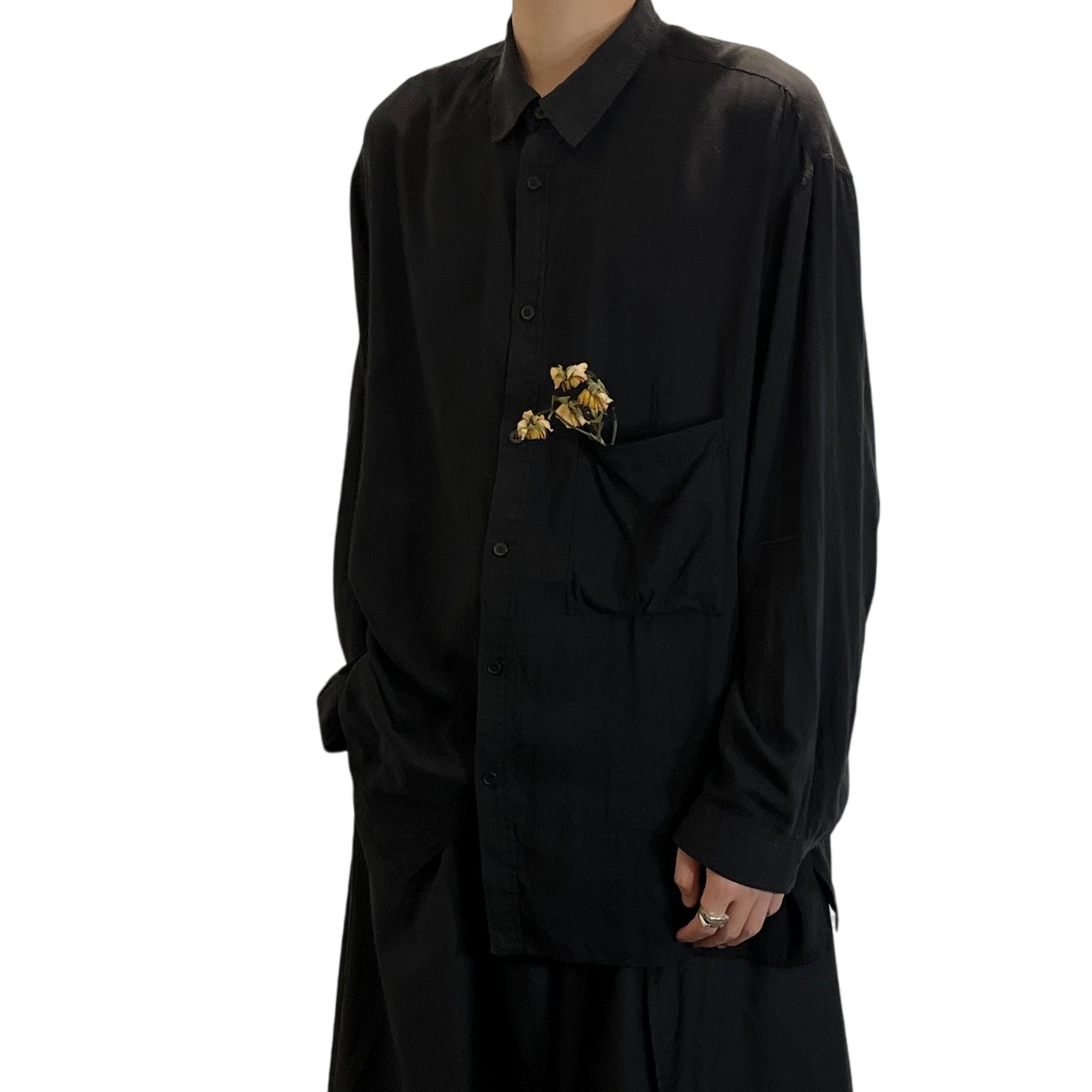 Self-made Yohji Yamamoto Dark Core Soft Rayon Base Layer Square-neck Black Shirt