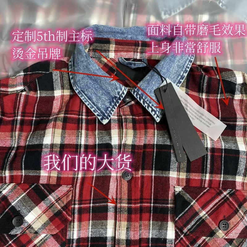 Self-made Fear of God FOG Fifth Season Red Checkered Shirt High Street Loose Fit