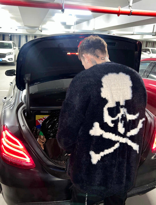 Mastermind Online Dark Alpaca Skull Cardigan – High-Street Loose Knit Sweater