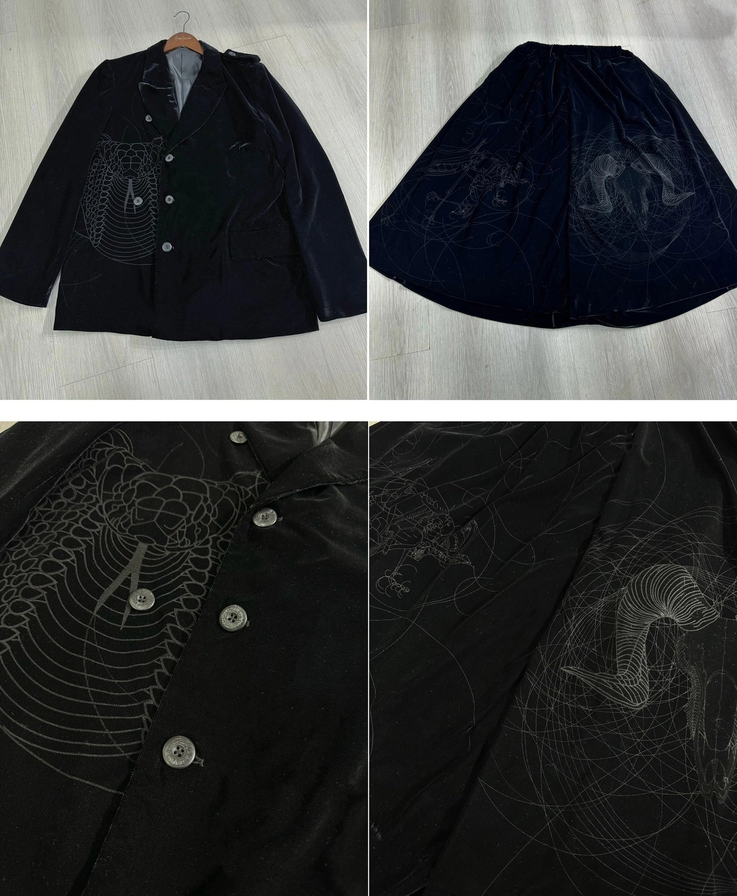 Self-made Yohji Yamamoto Velvet Family Crest Serpent Emblem Jacket - Skirt Suit