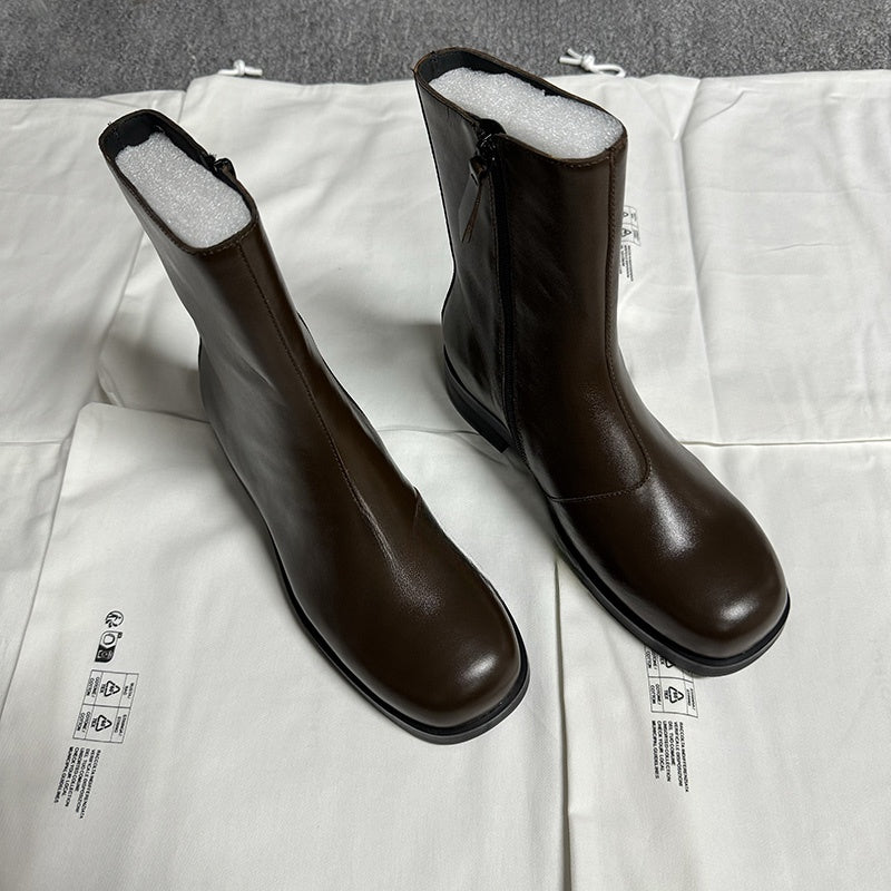 Self-made Our Legacy Brown Leather Mid-Calf Boots Minimalist High-End Chelsea