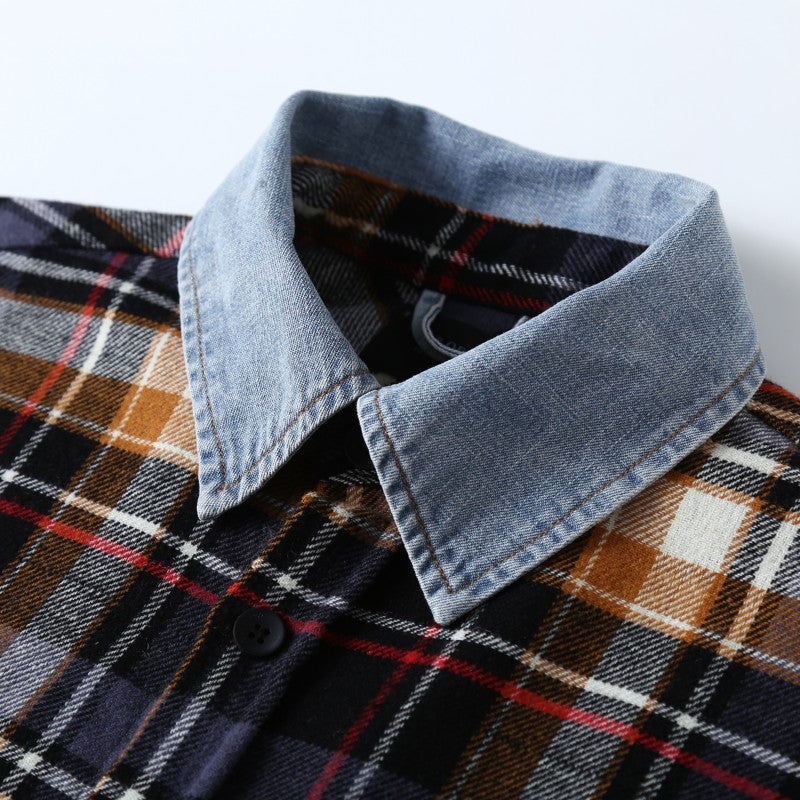 Fear of God 5th Season Wool Yellow Plaid Shirt Jacket Denim Collar Cashmere Lining