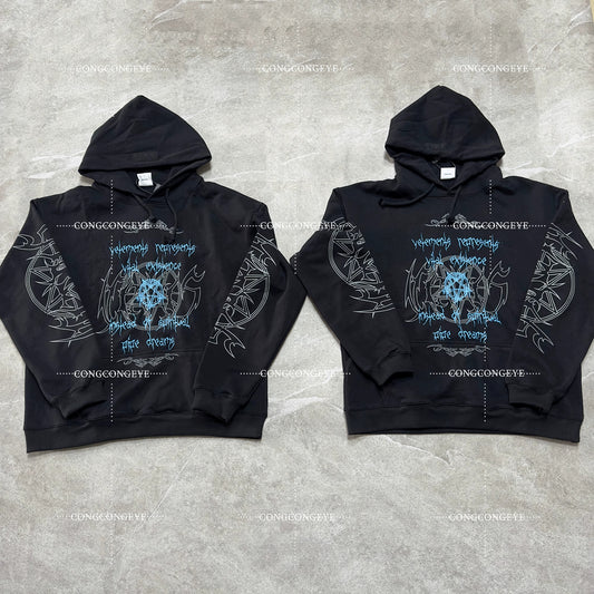 Self-made Vetements VTM 22SS Gothic Rage Hoodie Pentagram - Sanskrit Embroidery