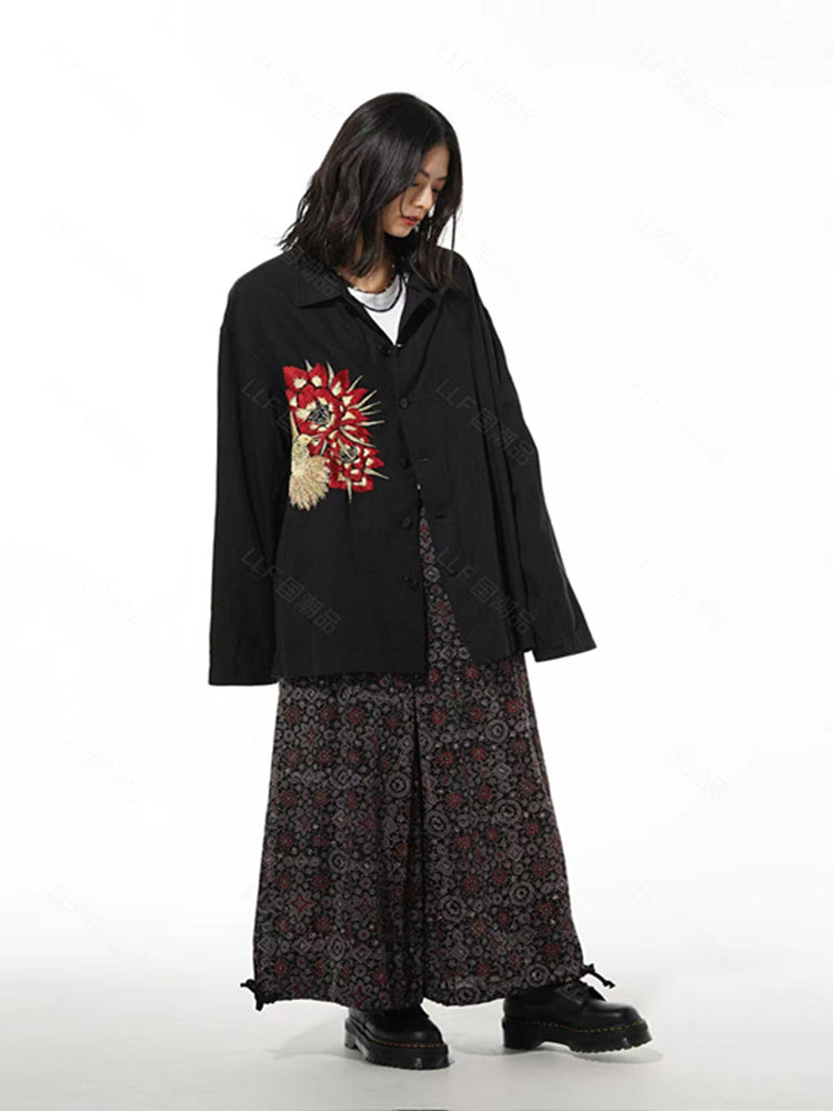 Self-made Yohji Yamamoto Hummingbird Embroidered Silk-Linen Jacket Long Sleeve