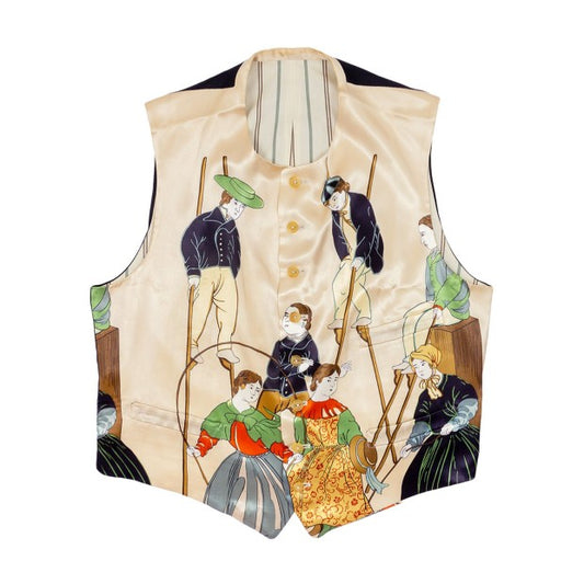 Self-made Yohji Yamamoto Dark Aesthetic Rokumeikan Silk Print Unisex Casual Vest