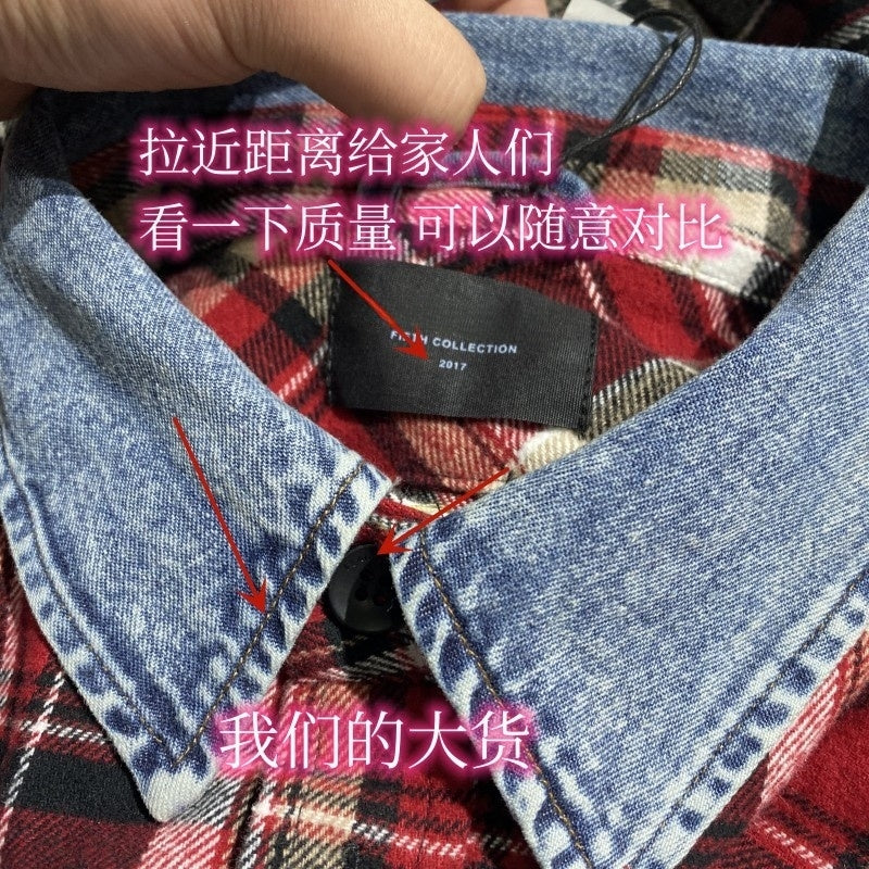 Self-made Fear of God FOG Fifth Season Red Checkered Shirt High Street Loose Fit