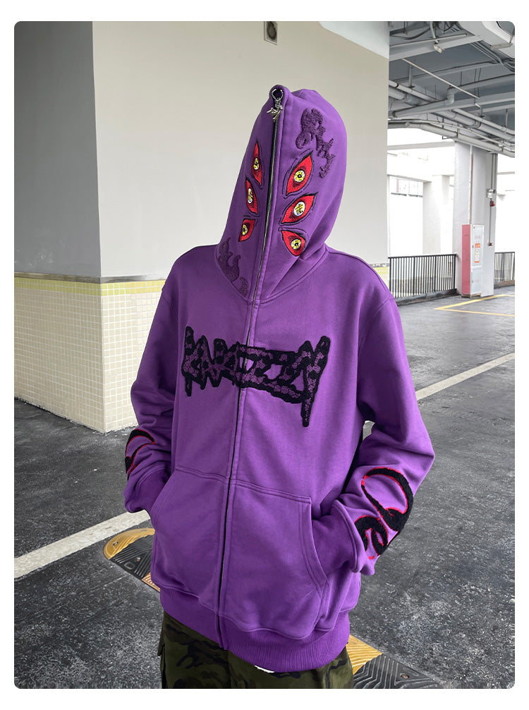 Kakazzy Demon Slayer Zip Hoodie: Heavyweight Cotton Unisex Outerwear