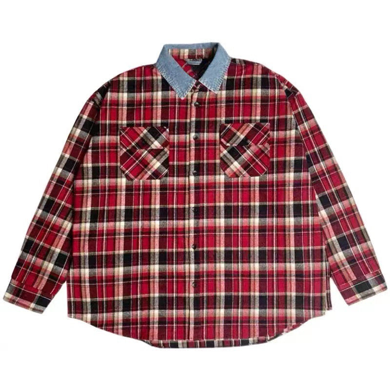 Fear of God 5th Season Wool Yellow Plaid Shirt Jacket Denim Collar Cashmere Lining