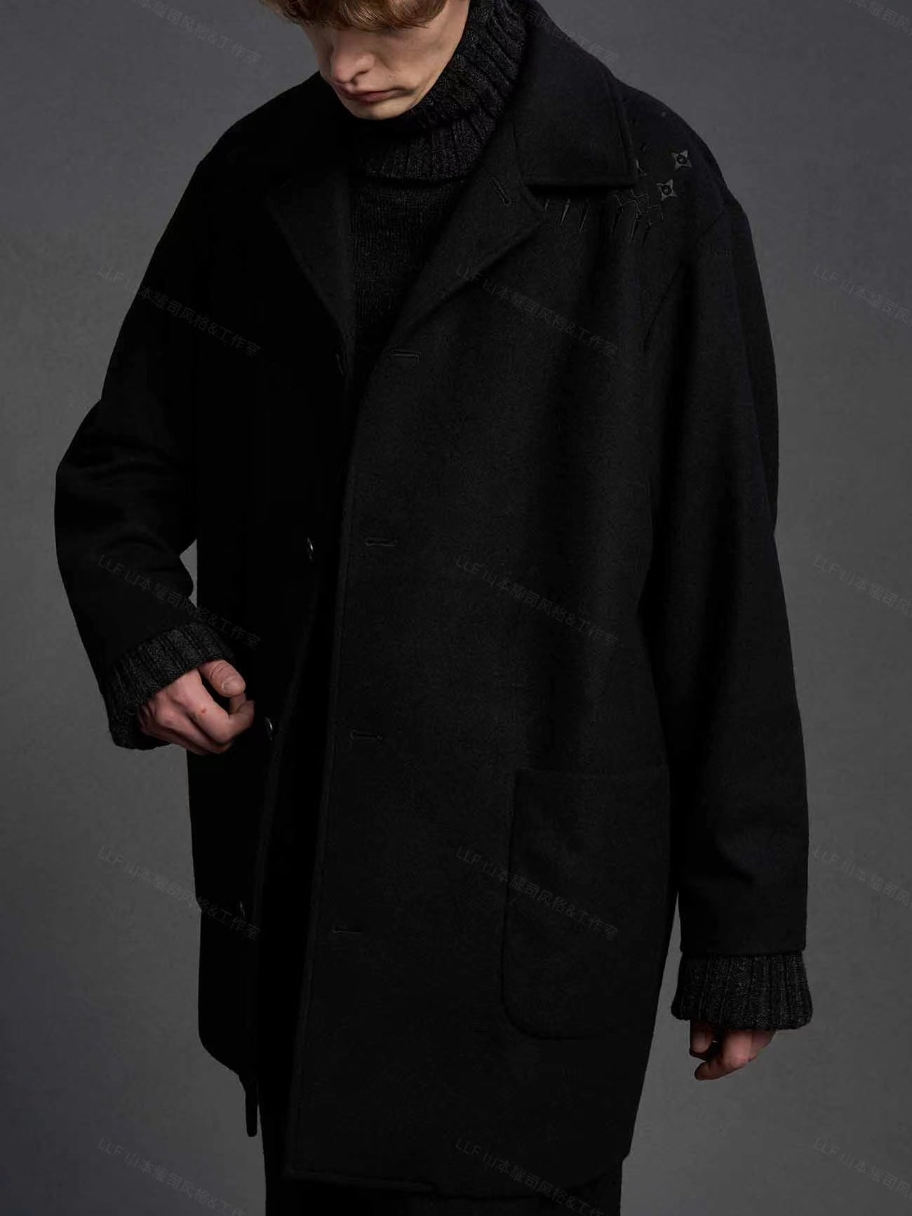 Self-made Yohji Yamamoto 23FW Dark Wool Coat – Heavy Embroidery Collection