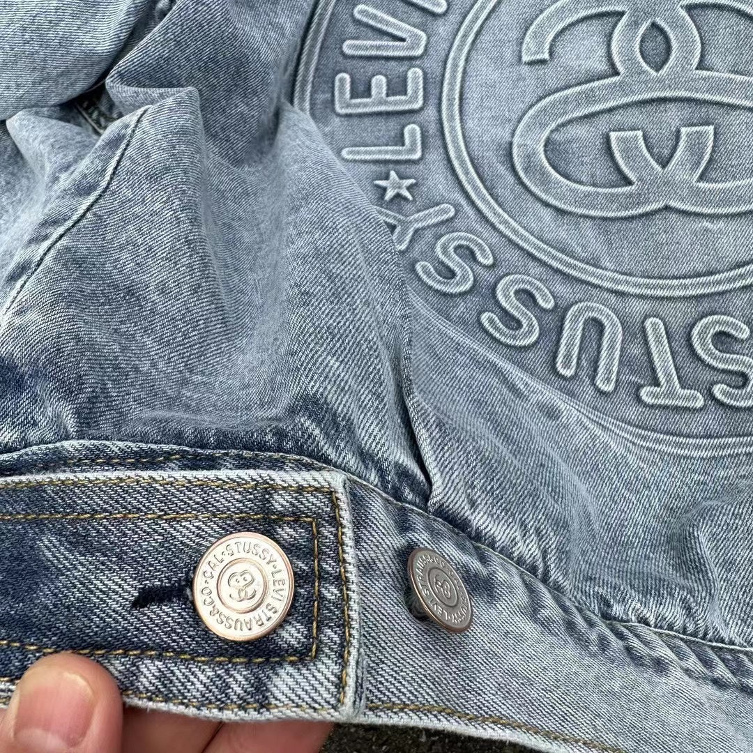 Self-made Stussy Embossed 8 ball Ｘ Levis Jacket Washed Denim Outerwear