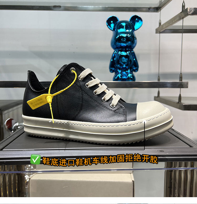 Self-made Rick Owen Low-Top Leather Platform Sneaker RO Dark Elevated Sole Casual Shoes