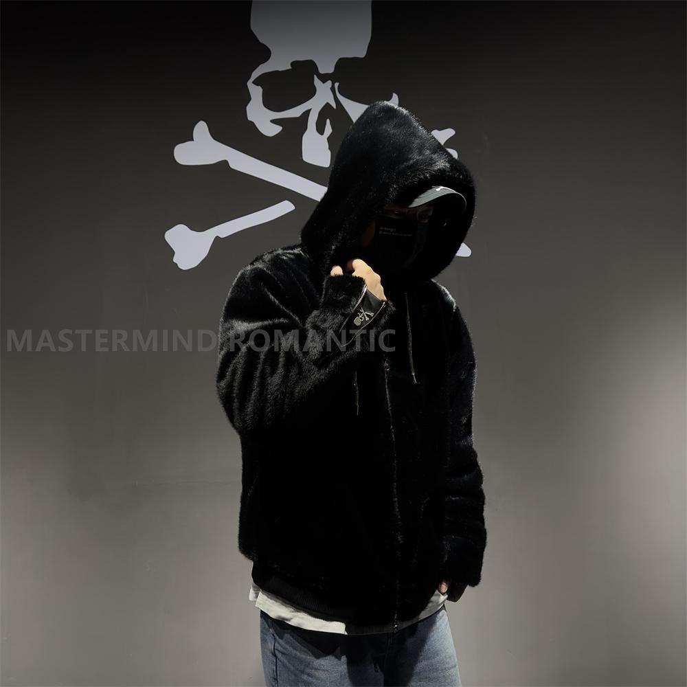 Mastermind MMJ Skull Faux Mink Fur Hoodie – Dark High-Street Black Hooded Coat