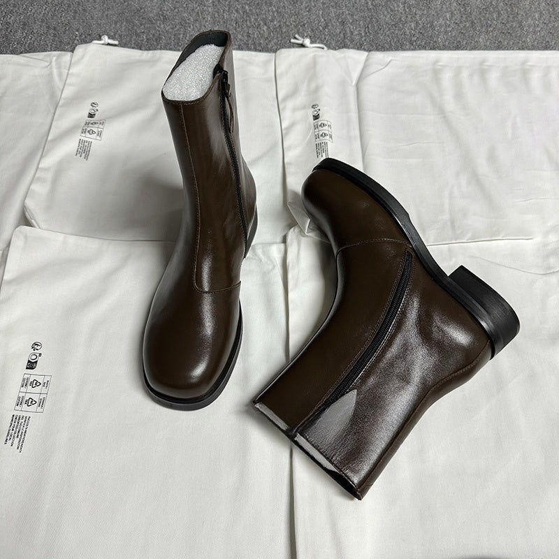 Self-made Our Legacy Brown Leather Mid-Calf Boots Minimalist High-End Chelsea