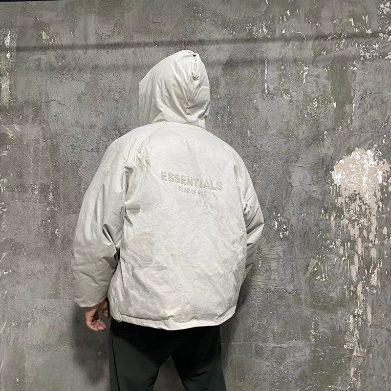 Self-made FOG Essentials Down Jacket Fear of God Zip-Up Hooded Puffer Coat