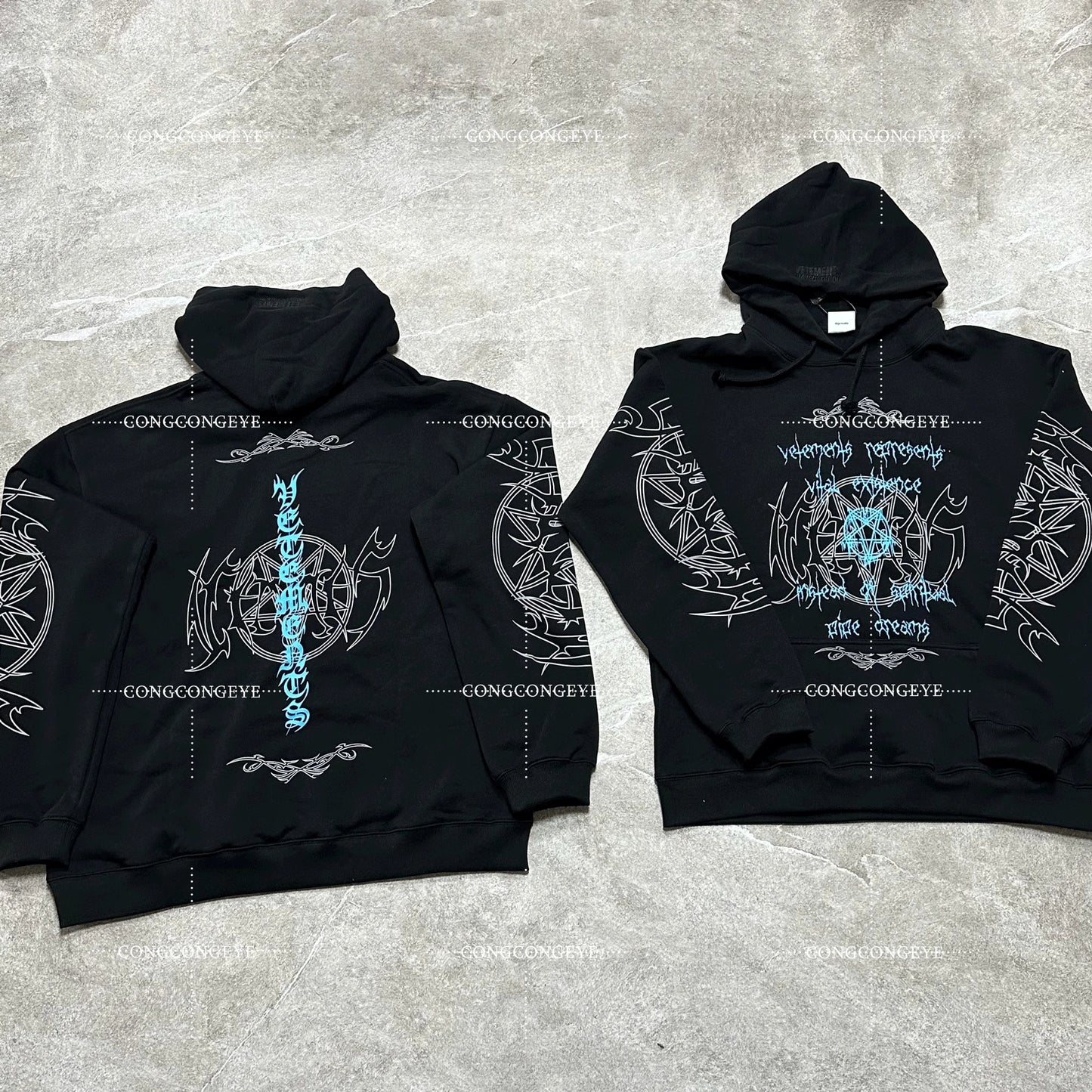 Self-made Vetements VTM 22SS Gothic Rage Hoodie Pentagram - Sanskrit Embroidery