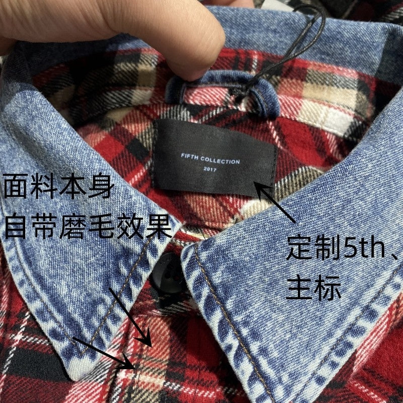 Self-made Fear of God FOG Fifth Season Red Checkered Shirt High Street Loose Fit