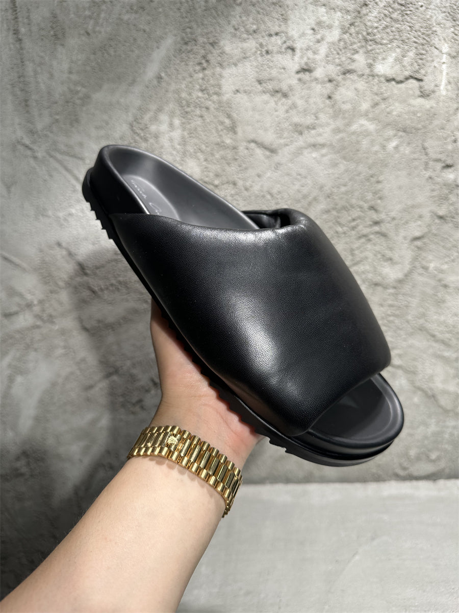 Self-made Rick Owens Sheepskin Loafer Slipper Dark Vibe Bread Shoes Flip-Flop