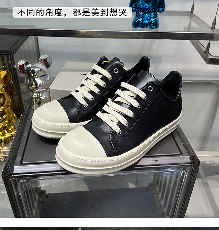 Self-made Rick Owen Low-Top Leather Platform Sneaker RO Dark Elevated Sole Casual Shoes