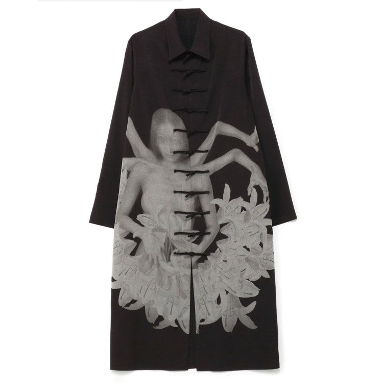 Self-made Yohji Yamamoto Dark Asura Lily Printed Mid-Length Shirt Button Closure