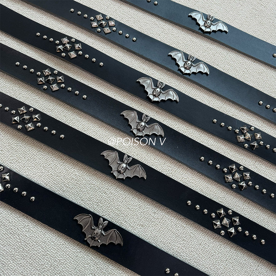ERD SS24 'Depressed Heir' Bat-Studded Punk Belt - Top-Grain Cowhide Rocker Strap
