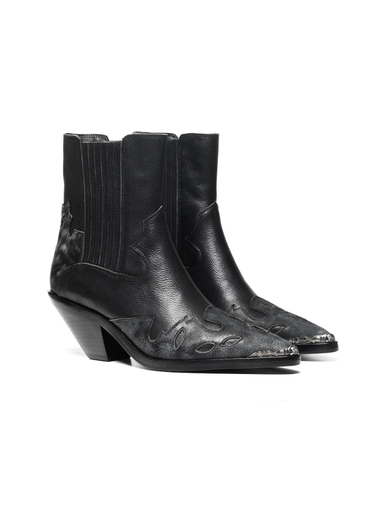 Top-Grain Leather Sole Chelsea Boots -Handcraft Distressed Western Metal Toe Cap
