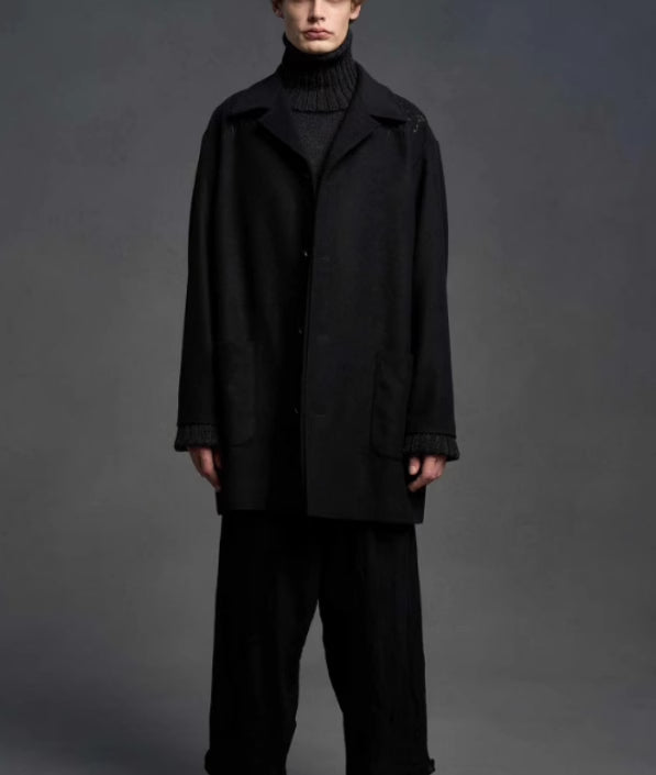 Self-made Yohji Yamamoto 23FW Dark Wool Coat – Heavy Embroidery Collection