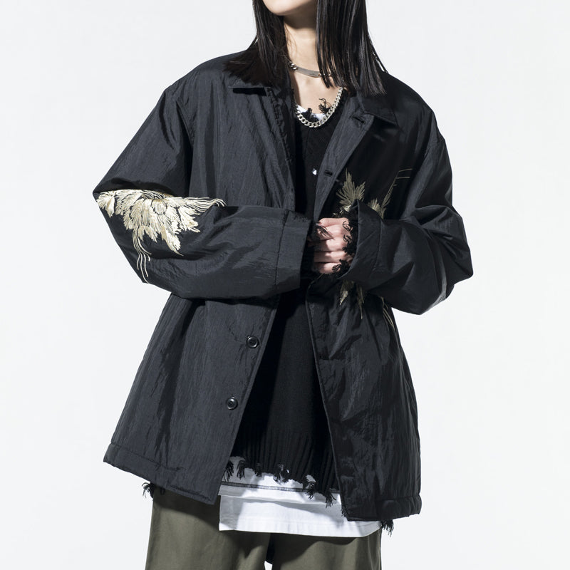 Self-made Yohji Yamamoto SYTE Nylon Lightweight Embroidered Floral Loose Jacket Coat