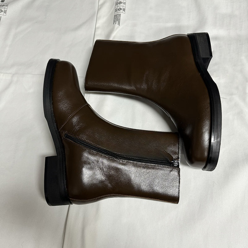 Self-made Our Legacy Brown Leather Mid-Calf Boots Minimalist High-End Chelsea