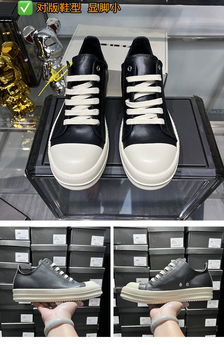 Self-made Rick Owen Low-Top Leather Platform Sneaker RO Dark Elevated Sole Casual Shoes